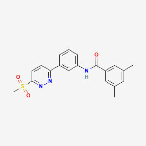 molecular formula C20H19N3O3S B2908390 3,5-dimethyl-N-(3-(6-(methylsulfonyl)pyridazin-3-yl)phenyl)benzamide CAS No. 946327-45-3