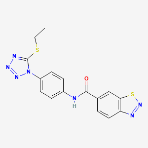 molecular formula C16H13N7OS2 B2908392 N-{4-[5-(ethylsulfanyl)-1H-tetrazol-1-yl]phenyl}-1,2,3-benzothiadiazole-6-carboxamide CAS No. 951902-13-9