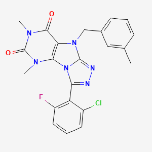 molecular formula C22H18ClFN6O2 B2908403 8-(2-Chloro-6-fluorophenyl)-1,3-dimethyl-5-[(3-methylphenyl)methyl]purino[8,9-c][1,2,4]triazole-2,4-dione CAS No. 921556-61-8