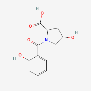 molecular formula C12H13NO5 B2908414 4-Hydroxy-1-(2-hydroxybenzoyl)pyrrolidine-2-carboxylic acid CAS No. 1102902-78-2