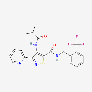 molecular formula C21H19F3N4O2S B2908432 4-(isobutyrylamino)-3-pyridin-2-yl-N-[2-(trifluoromethyl)benzyl]isothiazole-5-carboxamide CAS No. 1251600-28-8