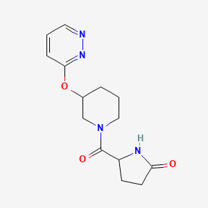 molecular formula C14H18N4O3 B2908439 5-(3-(Pyridazin-3-yloxy)piperidine-1-carbonyl)pyrrolidin-2-one CAS No. 2034210-24-5
