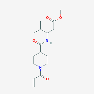 molecular formula C16H26N2O4 B2908454 Methyl 4-methyl-3-[(1-prop-2-enoylpiperidine-4-carbonyl)amino]pentanoate CAS No. 2361716-45-0