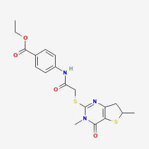 molecular formula C19H21N3O4S2 B2908455 Ethyl 4-[[2-[(3,6-dimethyl-4-oxo-6,7-dihydrothieno[3,2-d]pyrimidin-2-yl)sulfanyl]acetyl]amino]benzoate CAS No. 688353-26-6