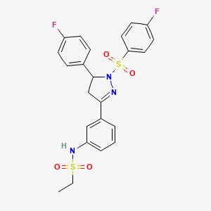 molecular formula C23H21F2N3O4S2 B2908456 N-(3-(5-(4-fluorophenyl)-1-((4-fluorophenyl)sulfonyl)-4,5-dihydro-1H-pyrazol-3-yl)phenyl)ethanesulfonamide CAS No. 851782-76-8