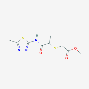 molecular formula C9H13N3O3S2 B2908468 Methyl 2-((1-((5-methyl-1,3,4-thiadiazol-2-yl)amino)-1-oxopropan-2-yl)thio)acetate CAS No. 394233-47-7