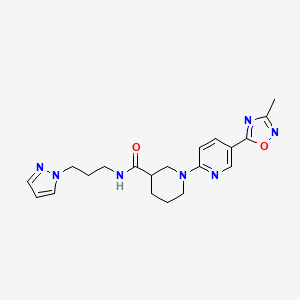 molecular formula C20H25N7O2 B2908472 1-[5-(3-methyl-1,2,4-oxadiazol-5-yl)pyridin-2-yl]-N-[3-(1H-pyrazol-1-yl)propyl]piperidine-3-carboxamide CAS No. 1396760-97-6