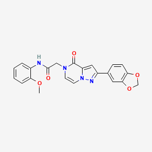 molecular formula C22H18N4O5 B2908473 2-[2-(1,3-benzodioxol-5-yl)-4-oxopyrazolo[1,5-a]pyrazin-5(4H)-yl]-N-(2-methoxyphenyl)acetamide CAS No. 1291834-29-1