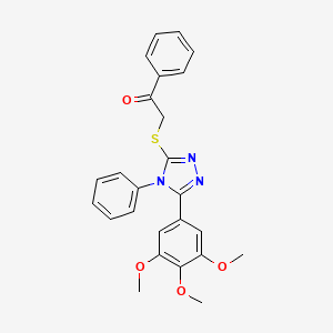 molecular formula C25H23N3O4S B2908476 1-phenyl-2-((4-phenyl-5-(3,4,5-trimethoxyphenyl)-4H-1,2,4-triazol-3-yl)thio)ethanone CAS No. 327094-29-1