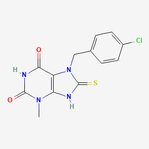 molecular formula C13H11ClN4O2S B2908477 7-[(4-chlorophenyl)methyl]-3-methyl-8-sulfanylidene-9H-purine-2,6-dione CAS No. 331751-89-4
