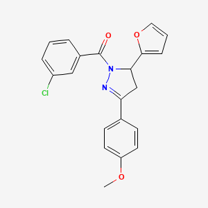 molecular formula C21H17ClN2O3 B2908496 1-(3-chlorobenzoyl)-5-(furan-2-yl)-3-(4-methoxyphenyl)-4,5-dihydro-1H-pyrazole CAS No. 865616-16-6