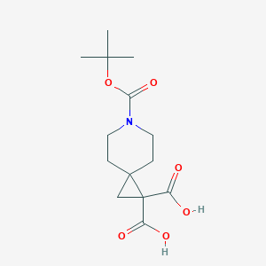 molecular formula C14H21NO6 B2908503 6-[(2-Methylpropan-2-yl)oxycarbonyl]-6-azaspiro[2.5]octane-2,2-dicarboxylic acid CAS No. 2377033-09-3