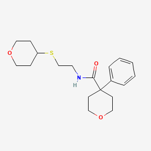 4-phenyl-N-(2-((tetrahydro-2H-pyran-4-yl)thio)ethyl)tetrahydro-2H-pyran-4-carboxamide