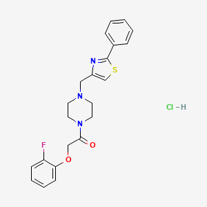 molecular formula C22H23ClFN3O2S B2908528 2-(2-Fluorophenoxy)-1-(4-((2-phenylthiazol-4-yl)methyl)piperazin-1-yl)ethanone hydrochloride CAS No. 1351608-69-9