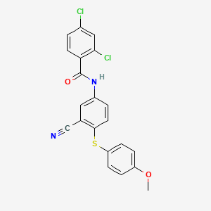 molecular formula C21H14Cl2N2O2S B2908548 2,4-dichloro-N-{3-cyano-4-[(4-methoxyphenyl)sulfanyl]phenyl}benzenecarboxamide CAS No. 477866-73-2