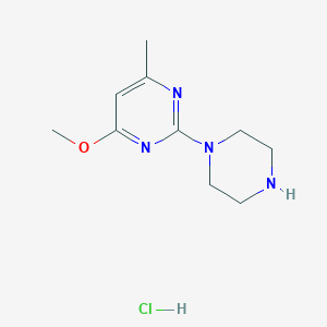 molecular formula C10H17ClN4O B2908549 4-Methoxy-6-methyl-2-(piperazin-1-yl)pyrimidine hydrochloride CAS No. 1779124-79-6