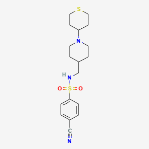 molecular formula C18H25N3O2S2 B2908552 4-cyano-N-((1-(tetrahydro-2H-thiopyran-4-yl)piperidin-4-yl)methyl)benzenesulfonamide CAS No. 2034301-22-7