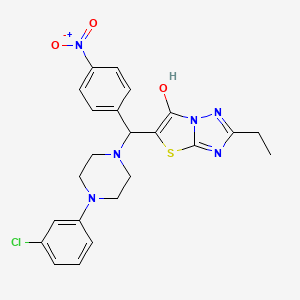 molecular formula C23H23ClN6O3S B2908558 5-((4-(3-Chlorophenyl)piperazin-1-yl)(4-nitrophenyl)methyl)-2-ethylthiazolo[3,2-b][1,2,4]triazol-6-ol CAS No. 898367-68-5