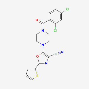 molecular formula C19H14Cl2N4O2S B2908560 5-(4-(2,4-Dichlorobenzoyl)piperazin-1-yl)-2-(thiophen-2-yl)oxazole-4-carbonitrile CAS No. 903859-99-4