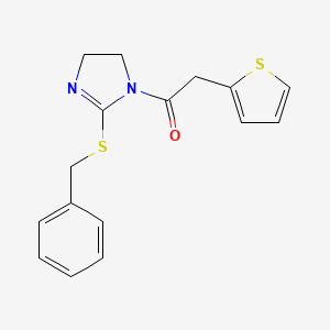 molecular formula C16H16N2OS2 B2908566 1-(2-Benzylsulfanyl-4,5-dihydroimidazol-1-yl)-2-thiophen-2-ylethanone CAS No. 851864-48-7
