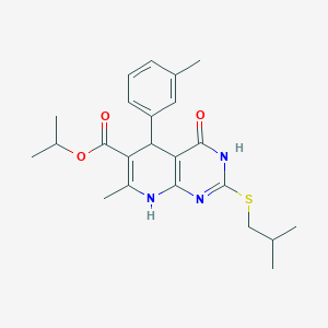 molecular formula C23H29N3O3S B2908593 Isopropyl 2-(isobutylthio)-7-methyl-4-oxo-5-(m-tolyl)-3,4,5,8-tetrahydropyrido[2,3-d]pyrimidine-6-carboxylate CAS No. 946206-99-1