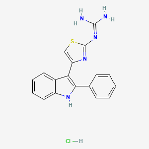 molecular formula C18H16ClN5S B2908597 2-[4-(2-Phenyl-1H-indol-3-yl)-1,3-thiazol-2-yl]guanidine;hydrochloride CAS No. 2413868-97-8