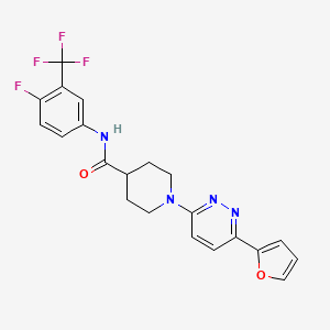 molecular formula C21H18F4N4O2 B2908607 N-(4-fluoro-3-(trifluoromethyl)phenyl)-1-(6-(furan-2-yl)pyridazin-3-yl)piperidine-4-carboxamide CAS No. 1105219-96-2