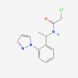 molecular formula C13H14ClN3O B2908608 2-Chloro-N-[1-(2-pyrazol-1-ylphenyl)ethyl]acetamide CAS No. 2411289-86-4