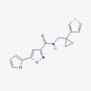 molecular formula C16H14N2O3S B2908617 5-(Furan-2-yl)-N-[(1-thiophen-3-ylcyclopropyl)methyl]-1,2-oxazole-3-carboxamide CAS No. 2415527-19-2