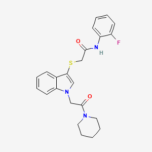 molecular formula C23H24FN3O2S B2908644 N-(2-fluorophenyl)-2-((1-(2-oxo-2-(piperidin-1-yl)ethyl)-1H-indol-3-yl)thio)acetamide CAS No. 878052-80-3
