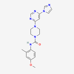 molecular formula C20H23N7O2 B2908671 4-(6-(1H-imidazol-1-yl)pyrimidin-4-yl)-N-(4-methoxy-2-methylphenyl)piperazine-1-carboxamide CAS No. 1171847-58-7