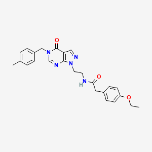 molecular formula C25H27N5O3 B2908679 2-(4-ethoxyphenyl)-N-(2-(5-(4-methylbenzyl)-4-oxo-4,5-dihydro-1H-pyrazolo[3,4-d]pyrimidin-1-yl)ethyl)acetamide CAS No. 922846-24-0