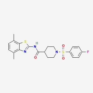 molecular formula C21H22FN3O3S2 B2908685 N-(4,7-dimethylbenzo[d]thiazol-2-yl)-1-((4-fluorophenyl)sulfonyl)piperidine-4-carboxamide CAS No. 923417-09-8