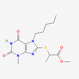 molecular formula C15H22N4O4S B2908688 Methyl 2-(3-methyl-2,6-dioxo-7-pentylpurin-8-yl)sulfanylpropanoate CAS No. 383903-43-3