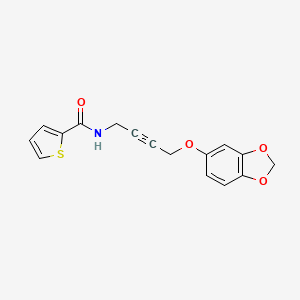 molecular formula C16H13NO4S B2908690 N-(4-(benzo[d][1,3]dioxol-5-yloxy)but-2-yn-1-yl)thiophene-2-carboxamide CAS No. 1448073-06-0
