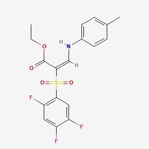 molecular formula C18H16F3NO4S B2908693 ethyl (2E)-3-[(4-methylphenyl)amino]-2-[(2,4,5-trifluorophenyl)sulfonyl]acrylate CAS No. 1327168-21-7