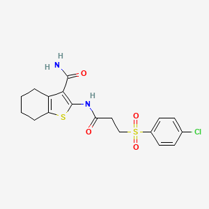 molecular formula C18H19ClN2O4S2 B2908699 2-(3-((4-Chlorophenyl)sulfonyl)propanamido)-4,5,6,7-tetrahydrobenzo[b]thiophene-3-carboxamide CAS No. 771506-62-8