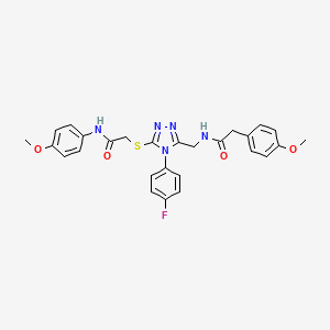 molecular formula C27H26FN5O4S B2908708 N-[[4-(4-fluorophenyl)-5-[2-(4-methoxyanilino)-2-oxoethyl]sulfanyl-1,2,4-triazol-3-yl]methyl]-2-(4-methoxyphenyl)acetamide CAS No. 392680-51-2