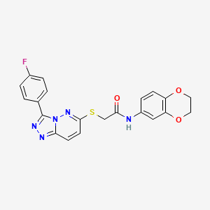 molecular formula C21H16FN5O3S B2908713 N-(2,3-dihydrobenzo[b][1,4]dioxin-6-yl)-2-((3-(4-fluorophenyl)-[1,2,4]triazolo[4,3-b]pyridazin-6-yl)thio)acetamide CAS No. 852373-96-7