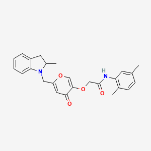 molecular formula C25H26N2O4 B2908730 N-(2,5-dimethylphenyl)-2-((6-((2-methylindolin-1-yl)methyl)-4-oxo-4H-pyran-3-yl)oxy)acetamide CAS No. 898456-02-5