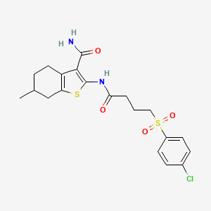molecular formula C20H23ClN2O4S2 B2908733 2-(4-((4-Chlorophenyl)sulfonyl)butanamido)-6-methyl-4,5,6,7-tetrahydrobenzo[b]thiophene-3-carboxamide CAS No. 923095-22-1