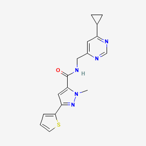 molecular formula C17H17N5OS B2908734 N-((6-cyclopropylpyrimidin-4-yl)methyl)-1-methyl-3-(thiophen-2-yl)-1H-pyrazole-5-carboxamide CAS No. 2194847-92-0