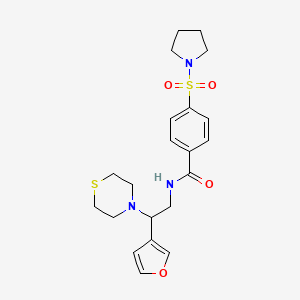 molecular formula C21H27N3O4S2 B2908761 N-(2-(furan-3-yl)-2-thiomorpholinoethyl)-4-(pyrrolidin-1-ylsulfonyl)benzamide CAS No. 2034542-14-6