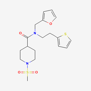 molecular formula C18H24N2O4S2 B2908763 N-(furan-2-ylmethyl)-1-(methylsulfonyl)-N-(2-(thiophen-2-yl)ethyl)piperidine-4-carboxamide CAS No. 1396866-82-2