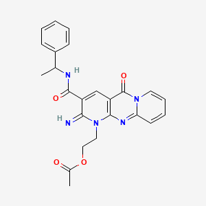 molecular formula C24H23N5O4 B2908767 2-(2-imino-5-oxo-3-((1-phenylethyl)carbamoyl)-2,5-dihydro-1H-dipyrido[1,2-a:2',3'-d]pyrimidin-1-yl)ethyl acetate CAS No. 867136-47-8