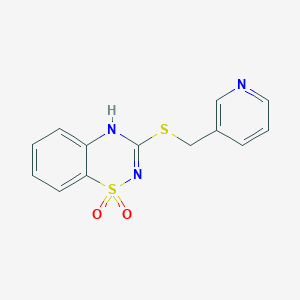 molecular formula C13H11N3O2S2 B2908782 3-[(pyridin-3-ylmethyl)thio]-4H-1,2,4-benzothiadiazine 1,1-dioxide CAS No. 899966-37-1