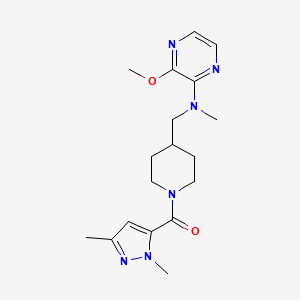 molecular formula C18H26N6O2 B2908786 (2,5-Dimethylpyrazol-3-yl)-[4-[[(3-methoxypyrazin-2-yl)-methylamino]methyl]piperidin-1-yl]methanone CAS No. 2380175-53-9