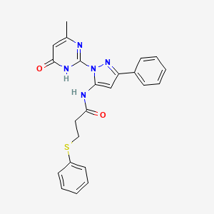 molecular formula C23H21N5O2S B2908815 N-(1-(4-methyl-6-oxo-1,6-dihydropyrimidin-2-yl)-3-phenyl-1H-pyrazol-5-yl)-3-(phenylthio)propanamide CAS No. 1210462-26-2