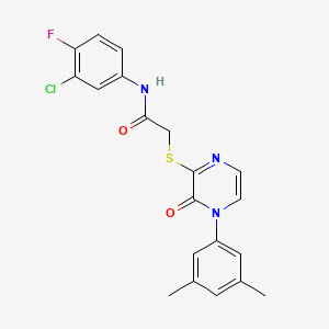 molecular formula C20H17ClFN3O2S B2908817 N-(3-chloro-4-fluorophenyl)-2-((4-(3,5-dimethylphenyl)-3-oxo-3,4-dihydropyrazin-2-yl)thio)acetamide CAS No. 895109-66-7