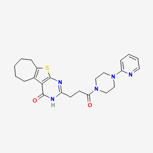 molecular formula C23H27N5O2S B2908821 2-(3-oxo-3-(4-(pyridin-2-yl)piperazin-1-yl)propyl)-6,7,8,9-tetrahydro-3H-cyclohepta[4,5]thieno[2,3-d]pyrimidin-4(5H)-one CAS No. 950345-73-0